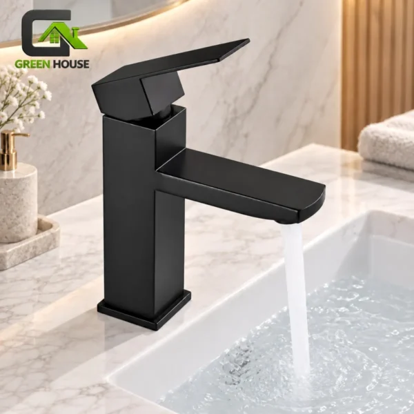 Mezcladora De Lavatorio Minimalista Cuadrado Negro Mate 30cm Acero Inoxidable