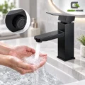 Mezcladora De Lavatorio Minimalista Cuadrado Negro Mate 30cm Acero Inoxidable