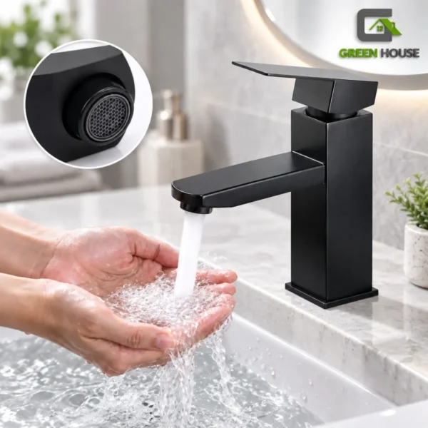 Mezcladora De Lavatorio Minimalista Cuadrado Negro Mate 30cm Acero Inoxidable