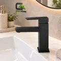 Mezcladora De Lavatorio Minimalista Cuadrado Negro Mate 30cm Acero Inoxidable
