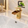 Mezcladora Lavatorio Dorado Brillante Caida Cascada 17cm Acero Inoxidable