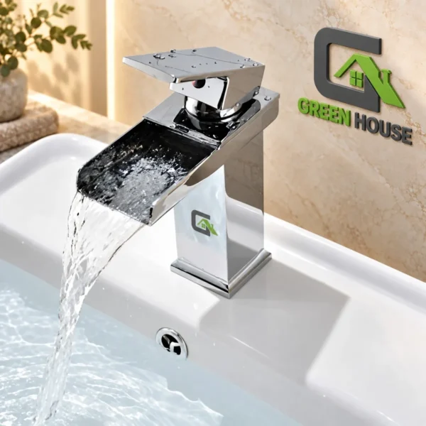 Mezcladora Monocomando De Lavatorio Caida Cascada Cuadrada Baja 17Cm Acero Inoxidable