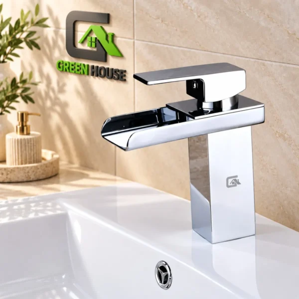 Mezcladora Monocomando De Lavatorio Caida Cascada Cuadrada Baja 17Cm Acero Inoxidable