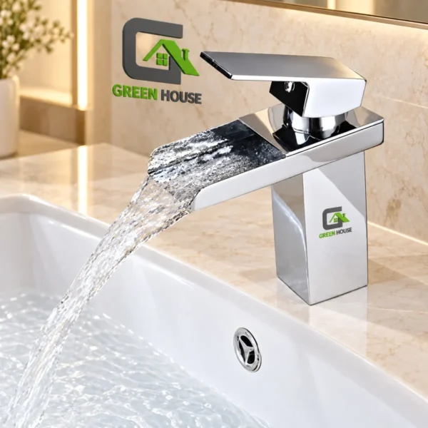 Mezcladora Monocomando De Lavatorio Caida Cascada Cuadrada Baja 17Cm Acero Inoxidable