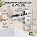 Mezcladora Monocomando De Lavatorio Caida Cascada Cuadrada Baja 17Cm Acero Inoxidable