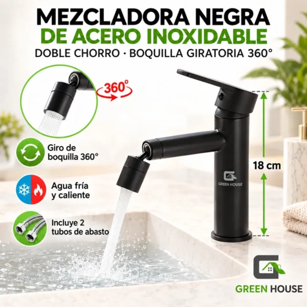 Mezcladora De Lavatorio Con Boquilla Rotativa 360° Negro