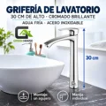 Griferia De Lavatorio 30cm Alto Cromado Brillante Agua Fria Acero Inoxidable