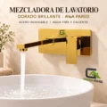 Mezcladora De Lavatorio Dorado Elegante A La Pared