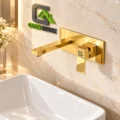 Mezcladora De Lavatorio Dorado Elegante A La Pared