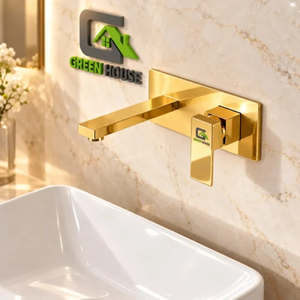 Mezcladora De Lavatorio Dorado Elegante A La Pared