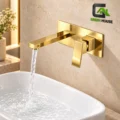 Mezcladora De Lavatorio Dorado Elegante A La Pared