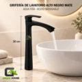 Griferia De Lavatorio Alto Negro Mate Agua Fria