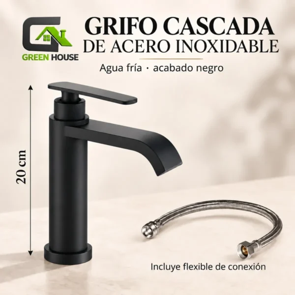 Griferia  Acero De Lavatorio Bajo Negro Mate Agua Fria