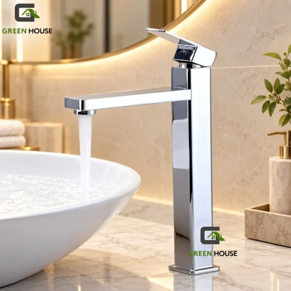 Griferia De Lavatorio 30cm Alto Cromado Agua Fria Pico Largo Acero Inoxidable