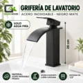 Griferia Lavatorio Acero Inoxidable Negro Mate Solo Agua Fria 20cm