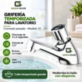 Griferia Llave Temporizado Cromado Brillante Pesado De 12 Para Lavatorio