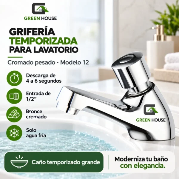 Griferia Llave Temporizado Cromado Brillante Pesado De 12 Para Lavatorio