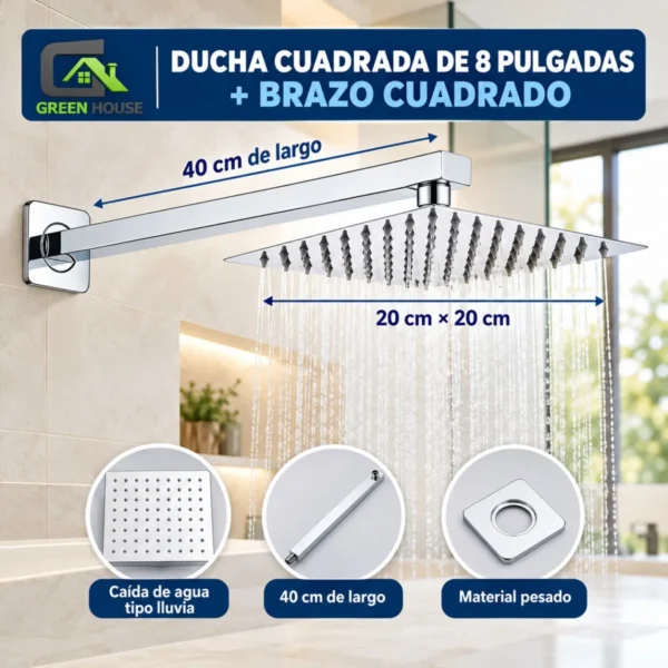 Ducha Cuadrada De 8 Pulgadas Mas Brazo Cuadrado