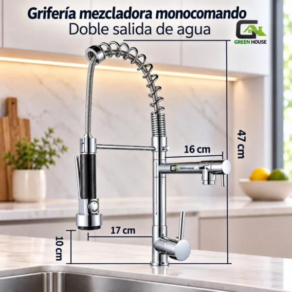 Griferia Mezcladora Monocomando Doble Salida De Agua