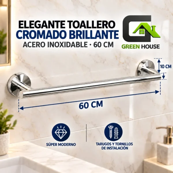 Elegante Toallero Cromado Brillante 60cm Acero Inoxidable