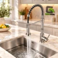 Mezcladora De Cocina Satinado Extraible Espiral Acero Inoxidable Monocomando