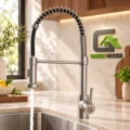 Mezcladora De Cocina Satinado Extraible Espiral Acero Inoxidable Monocomando