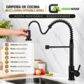 Griferia Cocina Mezcladora Extraible Negra Acero Inoxidable Monocomando