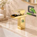 Mezcladora Lavatorio Dorado Brillante Caida Cascada 17cm Acero Inoxidable