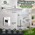 Combo De Ducha 8 Pulgadas Monocomando Mas Kit De Baño Cromado