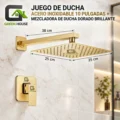 Juego De  Ducha  Acero  Inoxidable 10 Pulgadas + Mezcladora De Ducha  Dorado Brillante