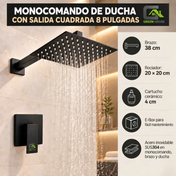 Monocomando De Ducha Con Salida Cuadrada 8 Pulgadas
