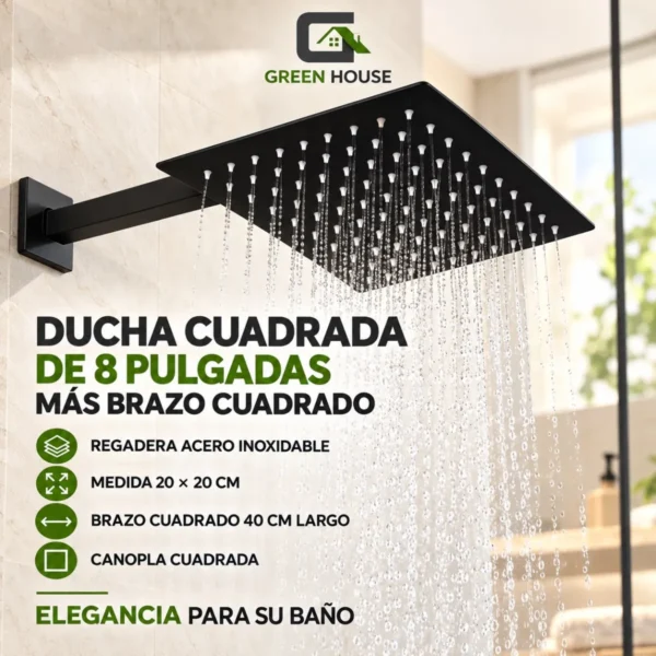 Ducha Cuadrada Negro De 8 Pulgadas Mas Brazo Cuadrado