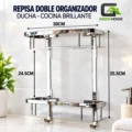 Repisa Doble Organizador Ducha-Cocina Cromado Brillante Acero Inoxidable