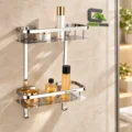 Repisa Doble Organizador Ducha-Cocina Cromado Brillante Acero Inoxidable