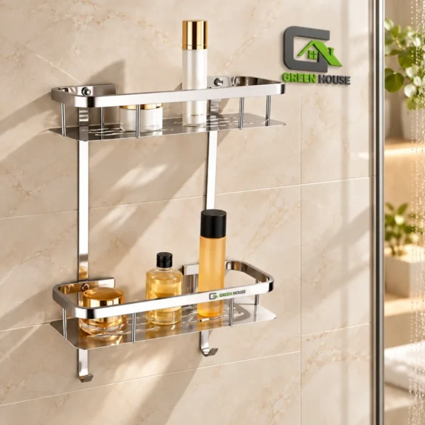 Repisa Doble Organizador Ducha-Cocina Cromado Brillante Acero Inoxidable