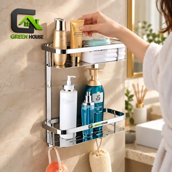 Repisa Doble Organizador Ducha-Cocina Cromado Brillante Acero Inoxidable