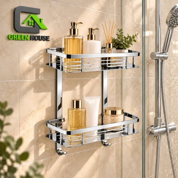 Repisa Doble Organizador Ducha-Cocina Cromado Brillante Acero Inoxidable