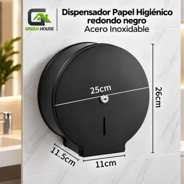Dispensador  Papel Higiénico Redondo Negro Acero Inoxidable