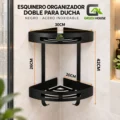 Esquinero Organizador Doble Para Ducha Negro Acero Inoxidable