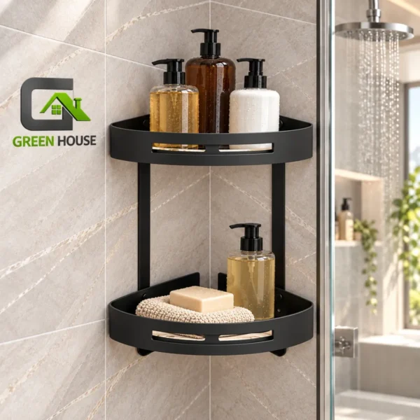 Esquinero Organizador Doble Para Ducha Negro Acero Inoxidable