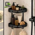 Esquinero Organizador Doble Para Ducha Negro Acero Inoxidable