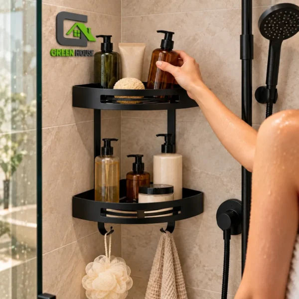 Esquinero Organizador Doble Para Ducha Negro Acero Inoxidable