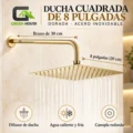 Ducha Cuadrada De 8 Pulgadas Dorada Acero Inoxidable