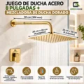 Juego De Ducha Acero Inoxidable  8 Pulgadas + Mezcladora De Ducha Dorado Brillante
