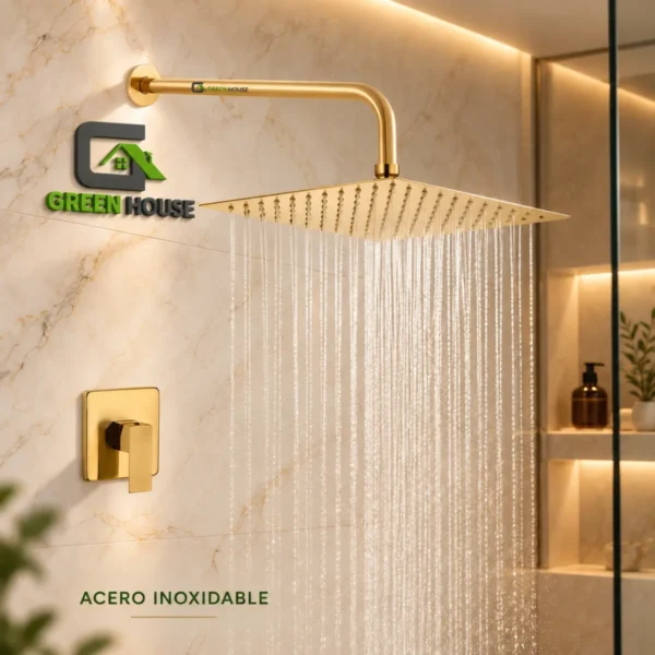 Juego De Ducha Acero Inoxidable  8 Pulgadas + Mezcladora De Ducha Dorado Brillante
