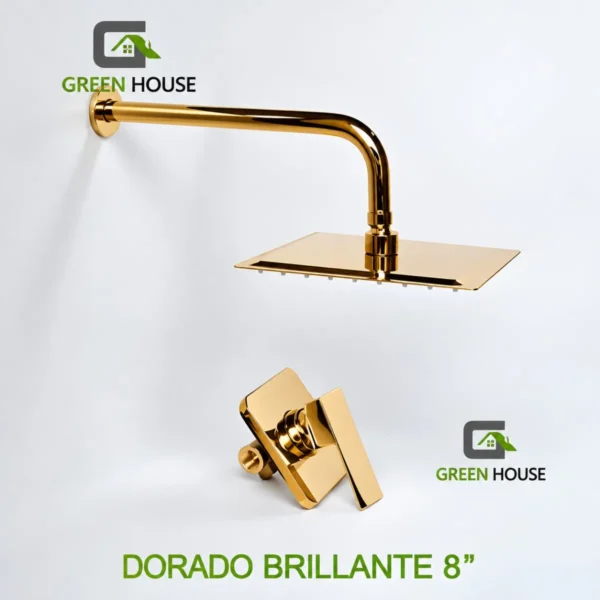 Juego De Ducha Acero Inoxidable  8 Pulgadas + Mezcladora De Ducha Dorado Brillante
