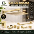 Kit De Ducha 8 Pulgadas Acero Satinado + Accesorios Dorado Satinado