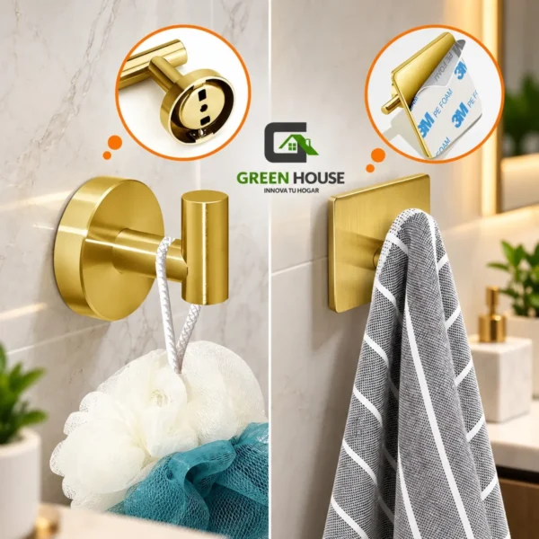 Kit De Ducha 8 Pulgadas Acero Satinado + Accesorios Dorado Satinado
