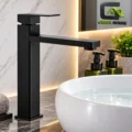 Griferia De Lavatorio Agua Fria Pico Largo 30cm Negro Mate
