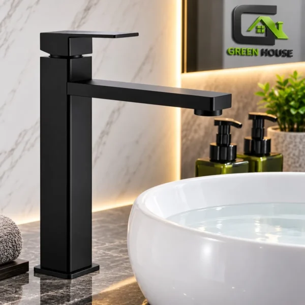 Griferia De Lavatorio Agua Fria Pico Largo 30cm Negro Mate